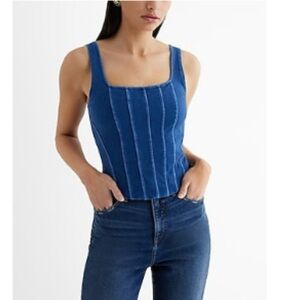 Body Contour Medium Denim Square Neck Corset Cropped Tank